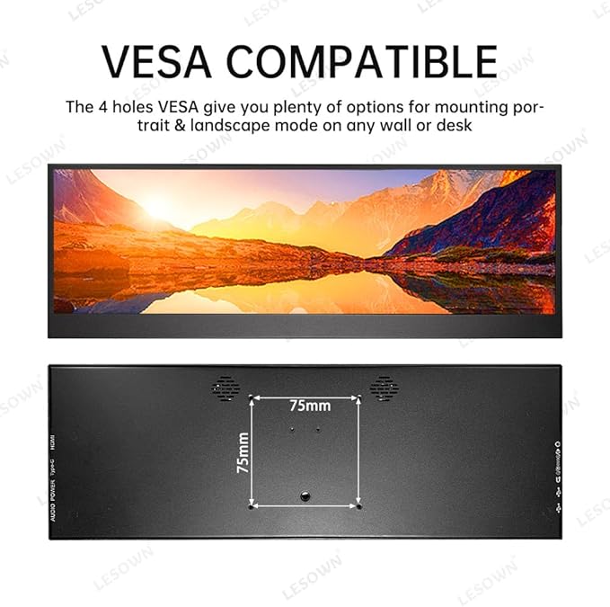 14.1 inch Temp Display Stretched Bar LCD Touch Strip Display USB C &amp HDMI 1920x550 IPS Sub Extender mini Wide Monitor for GPU CPU Data Monitoring PC Case