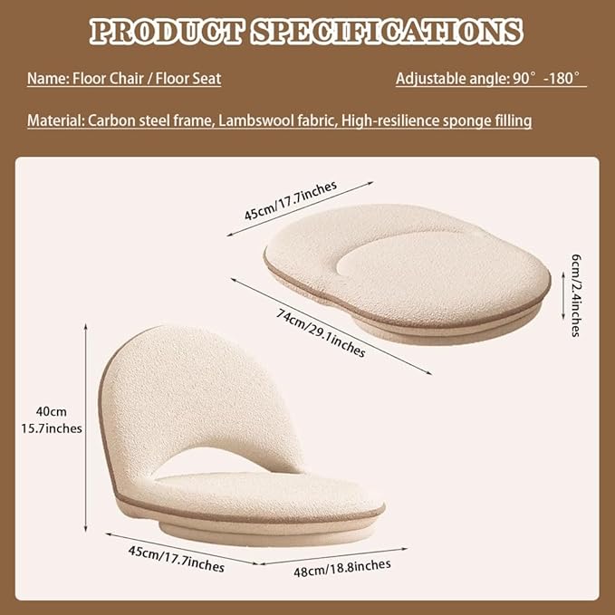 Legless Chair Japanese 5-Position Adjustable Floor Chair Foldable Floor Seat with Back Support Swivel Ergonomic Tatami Chair for Reading Meditation