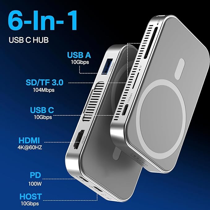 Magnetic Dock M.2 NVMe SSD Enclosure &amp USB C 3.2 Hub Docking Station 10Gbps with Cooling Fan for iPhone 17/16/15 Pro/Pro Max/Plus Support SSD Size 2230/2242/2260/2280 B+M M-Key