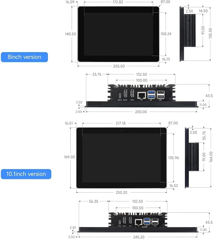 Industrial HMI All-in-one 10.1inch Touch Display Compatible with Raspberry Pi (Not Included) Supports Dual 4K HDMI Output 10-Point Touch Aluminum Alloy Case @XYGStudy (RPI-HMI-101D-ACCE)