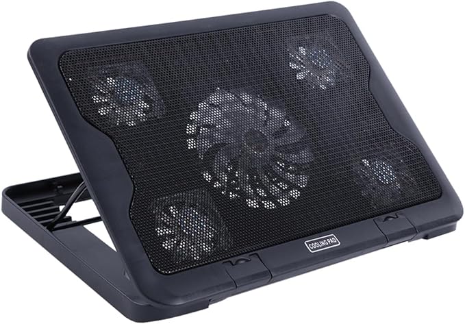 HOMSFOU Laptop Cooling Pad with 5 Fans USB Powered Cooler Stand Adjustable Angle Anti-Skid Base for Gaming and Office Laptops Black
