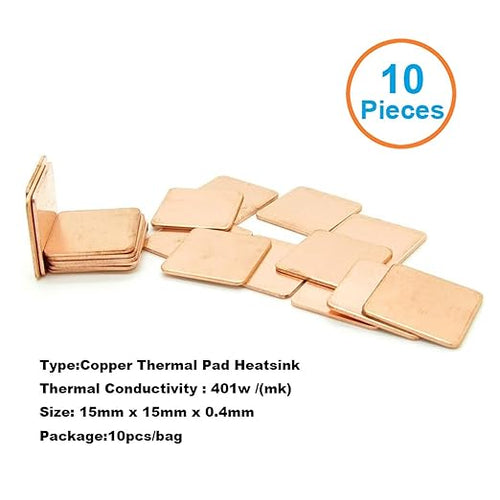 10pcs 15x15x0.4mm DIY Copper Spacer Heat Sink Thermal Pad Cooling Laptop BGA CPU VGA Chip RAM IC
