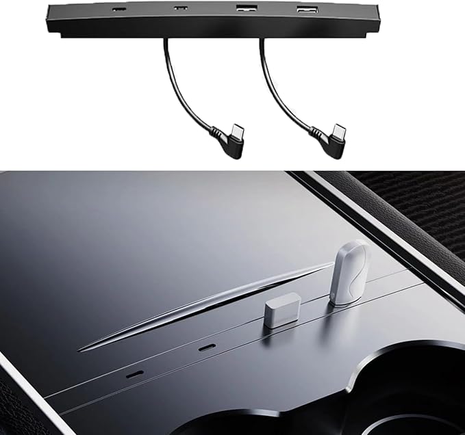 USB Hub for Tesla Model Y Model 3 2021-2023 Center Console Silver USB Hub for Tesla Model Y Support USB&amp Type C Fast Charging.