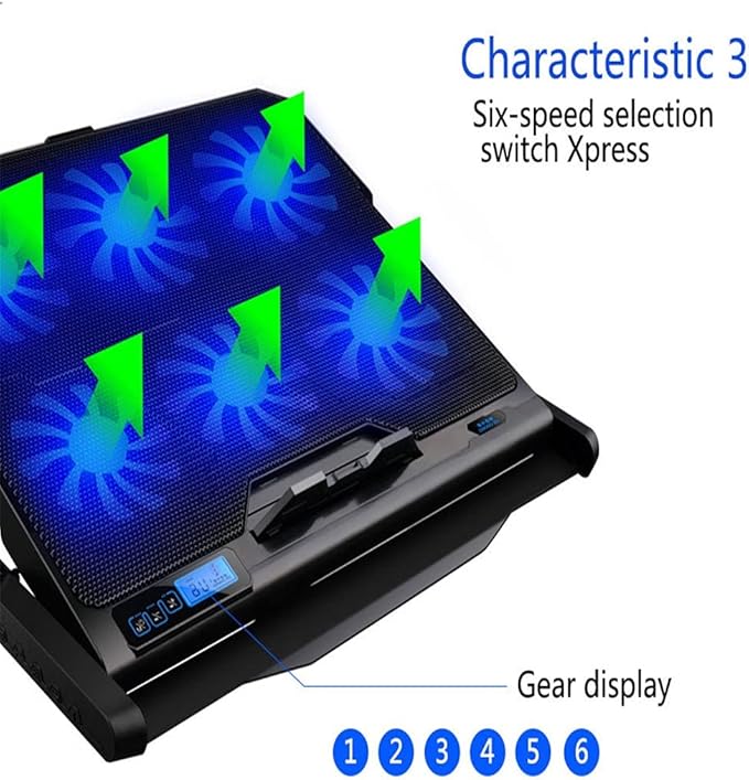 JSEIAJB Laptop Cooling Pad 6 Cooling Fans and Cooler with Light LCD Display Notebook Stand for 12-16 Inch