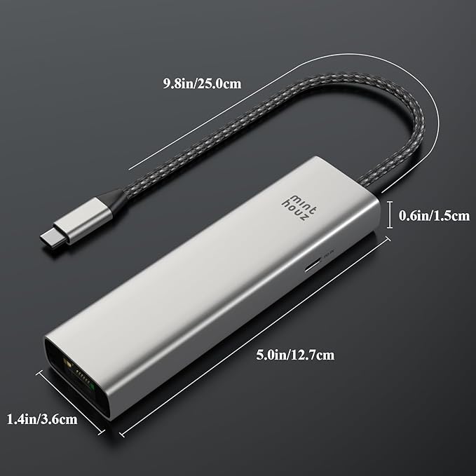 Minthouz 6-in-1 USB C Hub 4K@144Hz HDMI 100W PD Charging 10Gbps USB-C/A Ports 2.5G Ethernet Compatible with MacBook Neo M1/M2/M3 Surface HP Lenovo Laptops