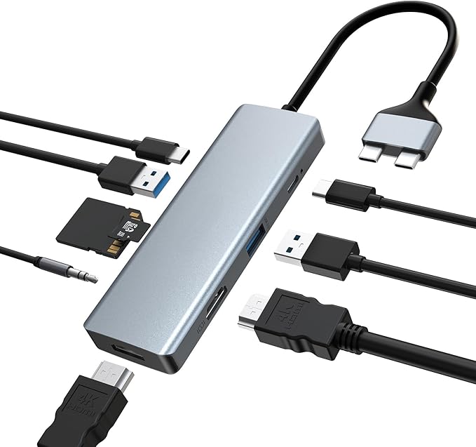 9 in 2 MacBook Air Adapter USB C Hub Triple Display for MacBook Pro Air Mac MacBook Pro Docking Station 4K HDMI Dock with 100W PDUSB 3.0SD/TF Card Reader3.5mm Audio