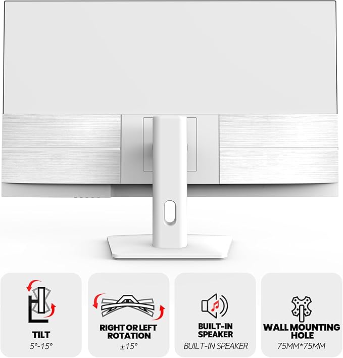CRUA 32Inch White Monitor QHD (2560X1440P) 75Hz Computer Monitor IPS Screen 120% sRGB Support AMD FreeSync Blue Light Filter HDMI &amp DP Built-in Speakers Wall Mount Installation (75mm*75mm