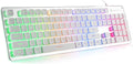 LANGTU Membrane Gaming Keyboard Rainbow LED Backlit Quiet Keyboard for Office USB Wired All-Metal Panel 25 Keys Anti-ghosting Computer Keyboard 104 Keys - L1 White/Silver