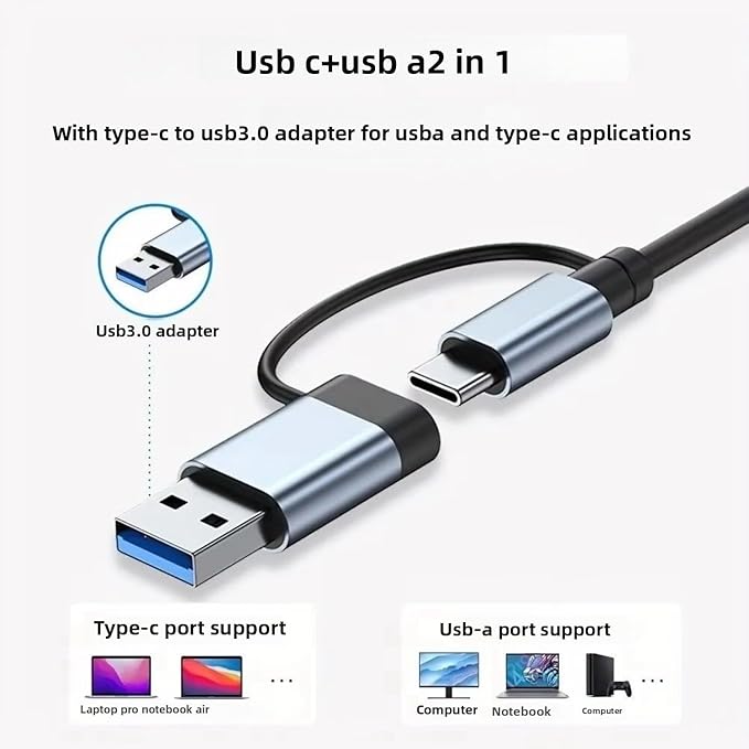 USB Hub 8 in 1 USB A/C to USB 3.0 USB 2.0 8 Ports Portable USB Splitter USB Docking Station Extender USB3.0 Audio Compatible with LaptopPC Phones