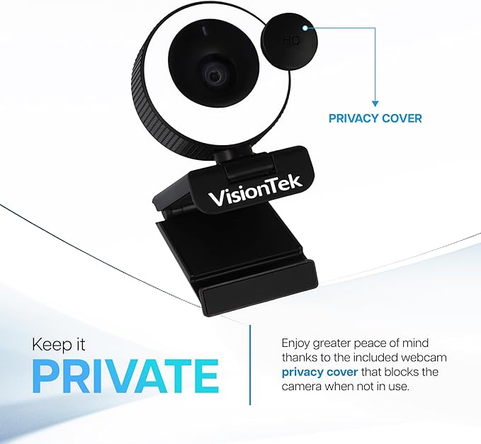 VisionTek VTWC40 Premium Autofocus Full HD 1080P 60FPS Webcam Chromebook Computer Video Camera Digital Dual Microphones Privacy Cover 96-Degree Viewing Angle Work Study &amp Stream (901442)
