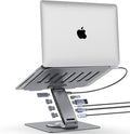 Adjustable Laptop Stand for Desk with Docking Station 9-in-1 Aluminum Laptop Riser with USB Hub 360° Swivel Dual Display 4K60Hz HDMI 3 USB3.0 100W PD Charging for MacBook Pro Air/Dell/HP 7-15.6