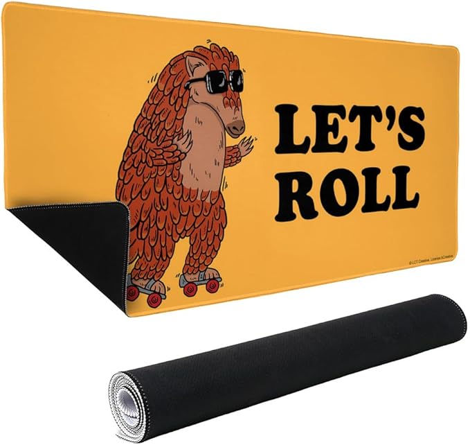 Let's Roll Armadillo Roller Skates Funny Humor Large Gaming Mouse Pad Desk Mat with Stitched Edges Non-Slip Base