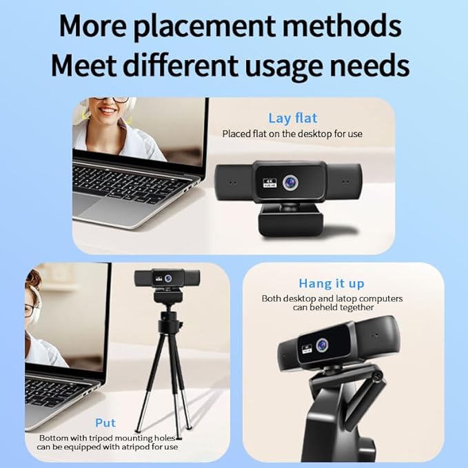 Hprosper 1080P Webcam with mic Noise Cancellation Wide-Angle Lens Auto Light Correction Plug &amp Play USB Webcam for Laptop Desktop PC Mac Zoom Skype Streaming
