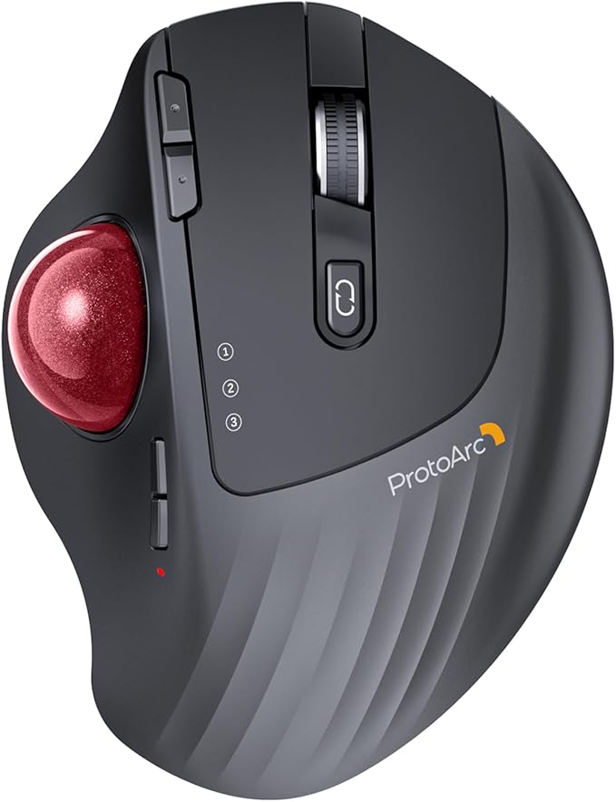 ProtoArc Wireless Trackball Mouse EM01 NL Ergonomic Bluetooth Rollerball Thumb Rechargeable Computer Laptop Mouse Adjustable Angle &amp 3 Device Connection for PC Mac Windows-Red Ball