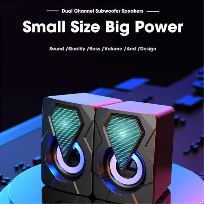 Computer Speakers for Desktop Computer Speakers for Laptop PC Subwoofer 4D Surround Sound Desktop Speaker Colorful LED Light Soundbar Theater Box Music
