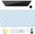 Cute White Bow Blue Extended Gaming Keyboard Mouse Pad Non-Slip Leather Home Office Desk Mat Protector Laptop Desk Pad Writing Pad