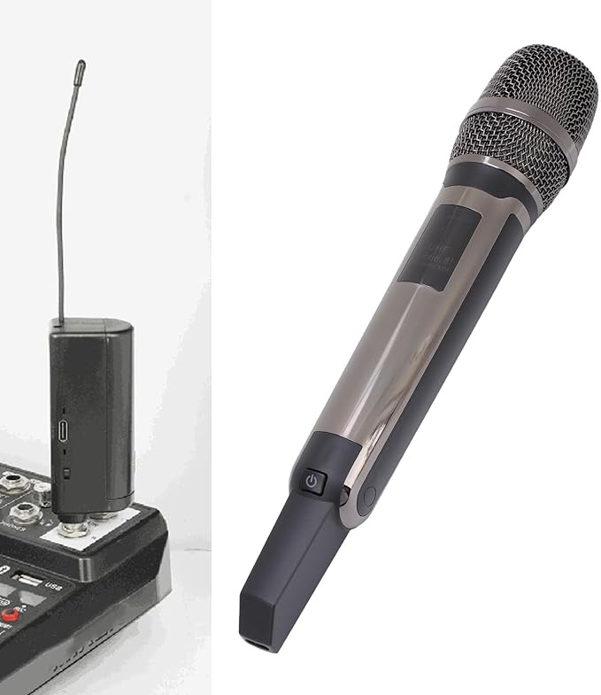 Microphone System Dynamic Mic UHF Metal Handheld Cordless Mic with Receiver Ideal for Karaoke Speech Wedding Party