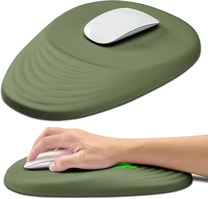 Hokafenle Ergonomic Mouse Pad Wrist Support with Stepped-Wedge Design Wrist Rest Pain Relief Mousepad Filled with Memory Foam Carpal Tunnel Mousepad for Wireless Mouse(12x8 inch Dark Green)