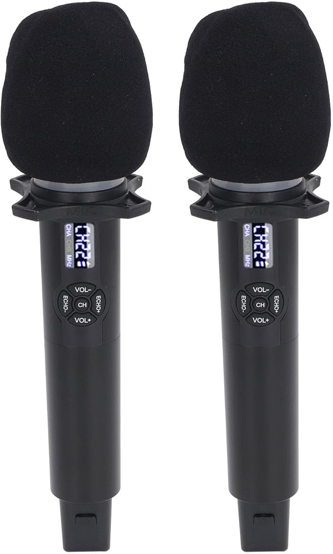 Keenso Cordless Dynamic Mic System Wireless Handheld Microphone Set Dual Dynamic Mic with Builtin Reverb for Karaoke Stage Performance Studio Recording