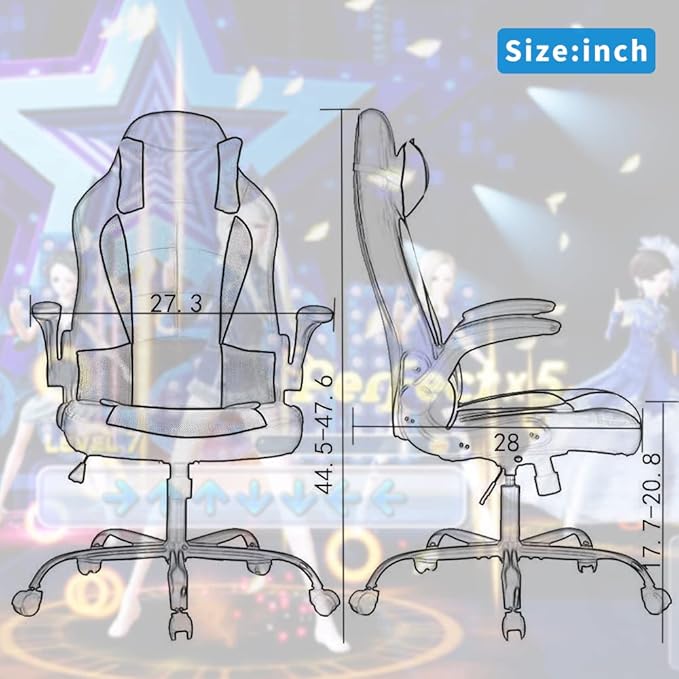 Ergonomic Gaming Office Chair - High Back Executive Computer Chair with Lumbar Support &amp Flip-Up Arms PU Leather Adjustable Swivel Chair for Women/Men Height Adjustable Massage Desk Chair (Blue)