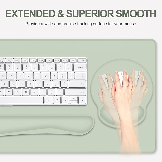 4 PCS Mouse Pad Desk Mat Protector Keyboard Wrist Rest + Comfortable Mouse Pad with Wrist Rest +Coaster Large Gaming Mousepad for Computer Laptop 35.4X 15.7 Deskpad for Office Home I Bean Green