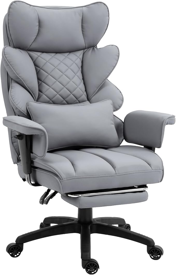 Dowinx Big and Tall Office Chair with Pocket Spring CushionHigh Back Computer Gaming Chairs with Adjustable Armrests and Lumbar SupportExecutive Desk Chairs with Footrest(PU LeatherGrey)