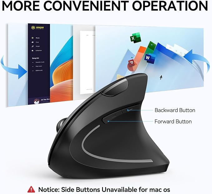 TECKNET Ergonomic Mouse Wireless Bluetooth Vertical Mouse 4800 DPI Optical Tracking 6 Adjustable DPI Quiet Clicks 2.4GHz with USB A Receiver 12 Months Battery 6 Buttons Wide Compatibility