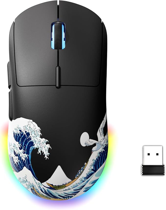 G57 Wireless Gaming Mouse 8000 DPI 80g 2.4G/Bluetooth/USB-C Rechargeable Wireless Mouse with 5 Programmable Buttons for PC/Mac Black