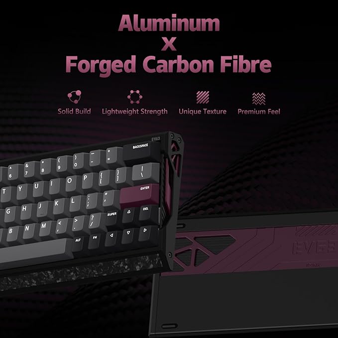 IQUNIX EV63 Hall Effect Magnetic Gaming Keyboard 60% | 0.01mm Rapid Trigger Adjustable Actuation 0.125ms Latency Hot-Swap SOCD RGB Aluminum with Forged Carbon (Violet)