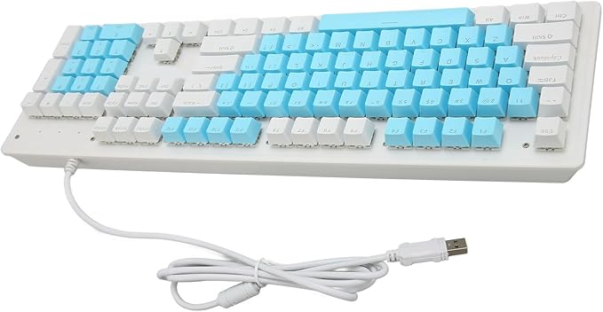Computer Keyboard Gaming Keyboard Wired USB Connection 104 Keys for Office (Brown Switch(Blue White Keycaps))