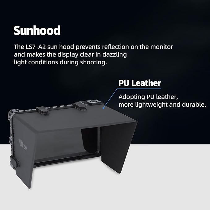 Nitze Cage for PortKeys LH7P / LH7H 7 Monitor with Built-in NATO Rail and PU Leather Sunhood - JT-I03B