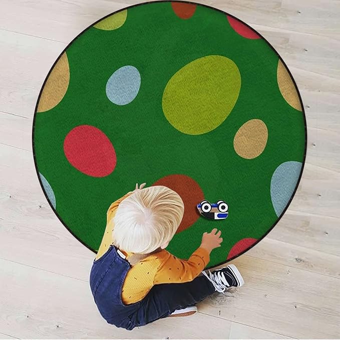 Modern Decor Floor Mat Round Washable Non-Slip Indoor Carpet for Living Room Dining Bedroom Home Geometric Circles Rounds Abstract BackgroundMulticolor Diameter 60 in
