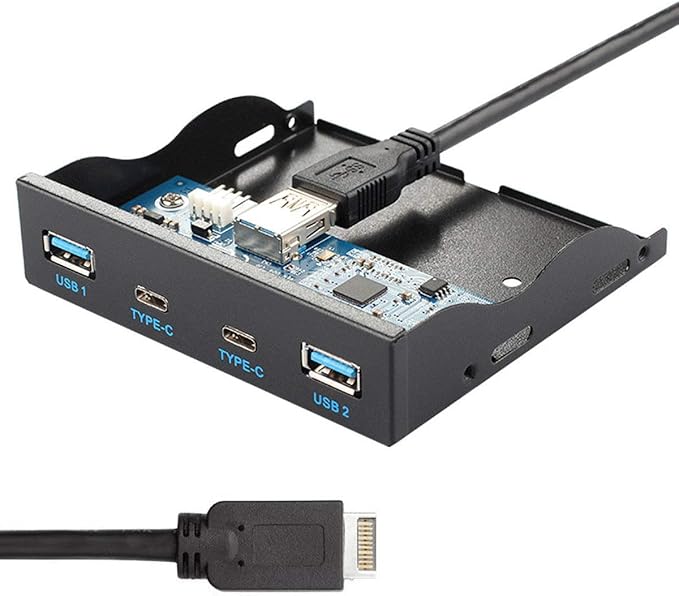 Cablecc USB 3.1 Front Panel Header to USB-C &amp USB 3.0 HUB 4 Ports Front Panel Motherboard Cable for 3.5 Floppy Bay