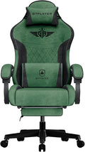 GTPLAYER Gaming Chair Video Game Chairs with Footrest and Lumbar Support Computer Chair for Adults with Extended Backrest Ergonomic Reclining Silla Gamer Fabric Green