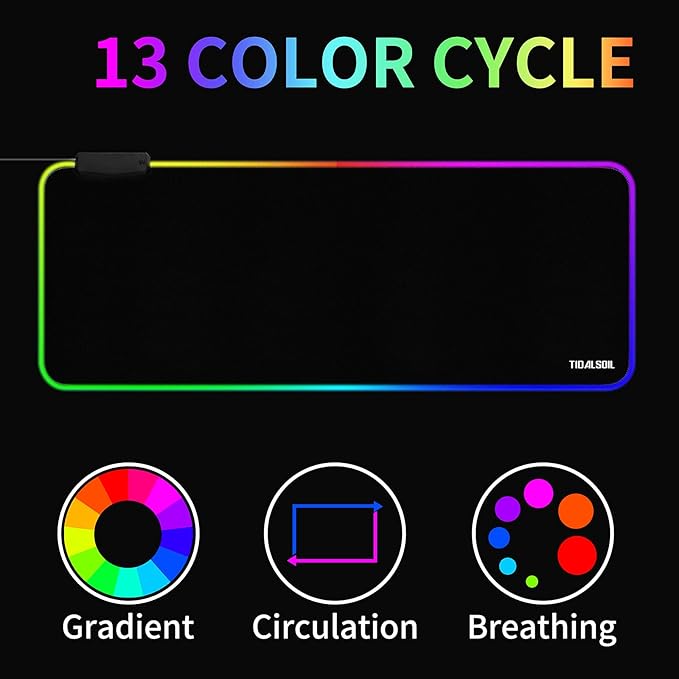 RGB Large Gaming Mouse Pad with 4Port USB Hub and 13Lighting Modes Computer Keyboard Mouse Pad Oversize Anti-Slip Rubber Base Mouse Mat for Computer PC Games (31.5 x 11.81 in Black0.15in Thick)