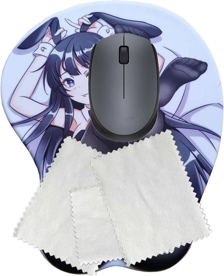 Cute 3D Anime Girl Mousepads Cartoon Furry Gaming Oppai Mouse Pad with Soft Gel Wrist Rest Support Non-Slip Ergonomic Mouse Mat 2Way Skin