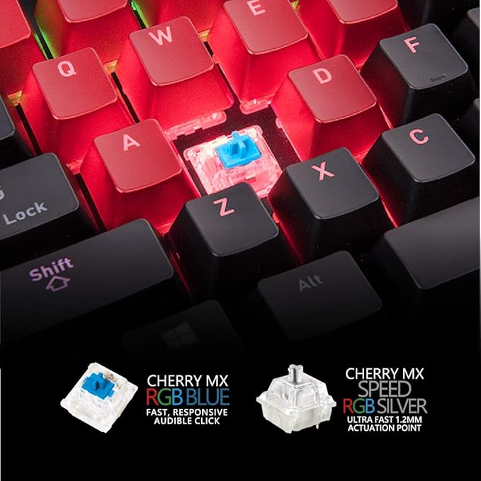 Thermaltake Level 20 RGB Titanium Aluminum Gaming Keyboard Cherry MX Blue Switches 16.8M Color RGB 32 Color Zone Options Alexa Voice Control &amp Razer Chroma Sync Compatible KB-LVT-BLSRUS-01