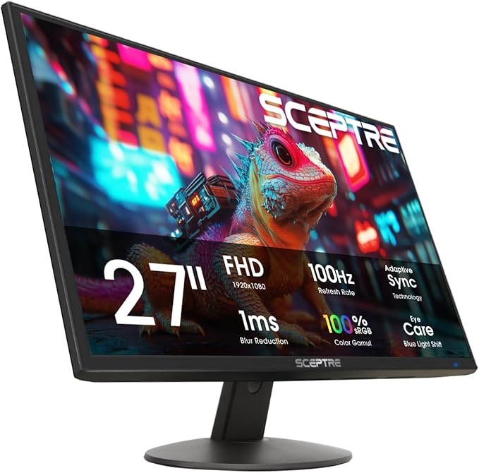 Sceptre New 27-inch Prime Monitor 100Hz HDMI x2 VGA 1ms 99% sRGB Eye-Care Build-in Speakers Machine Black 2026 (E275W-19203R Series)