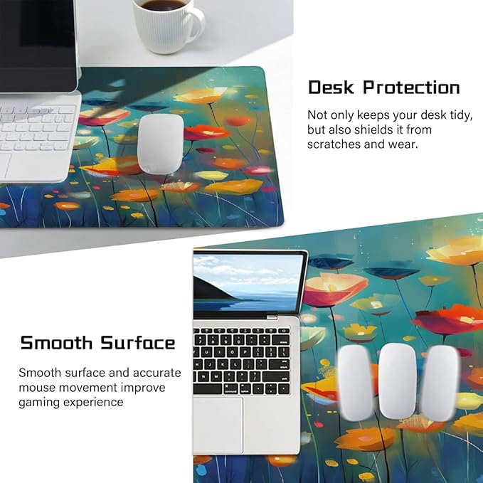 Color Painting Flower Large Mouse Pad Gaming Mousepad Desk Mat for Desktop Computer Keyboard Waterproof Mouse Mat Desk Pad with Non-Slip Base for Game School Office Home 35.4 x 15.7