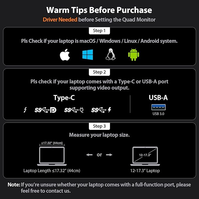 KYY Laptop Screen Extender for Laptop 15.6 Quad Portable Monitor 1080P Triple Screen Laptop Monitor Extender One Cable Connection Alloy Body Auto Rotation for 12–17.3” Laptops X90G