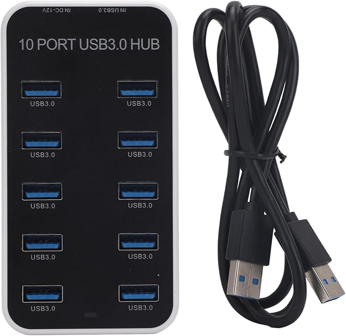 Powered USB 3.0 Hub 10 Ports USB Data Hub Splitter 5Gbps Data Transfer USB Docking Station for Laptop PC Computer Compatible with 2003 7 8 10 11