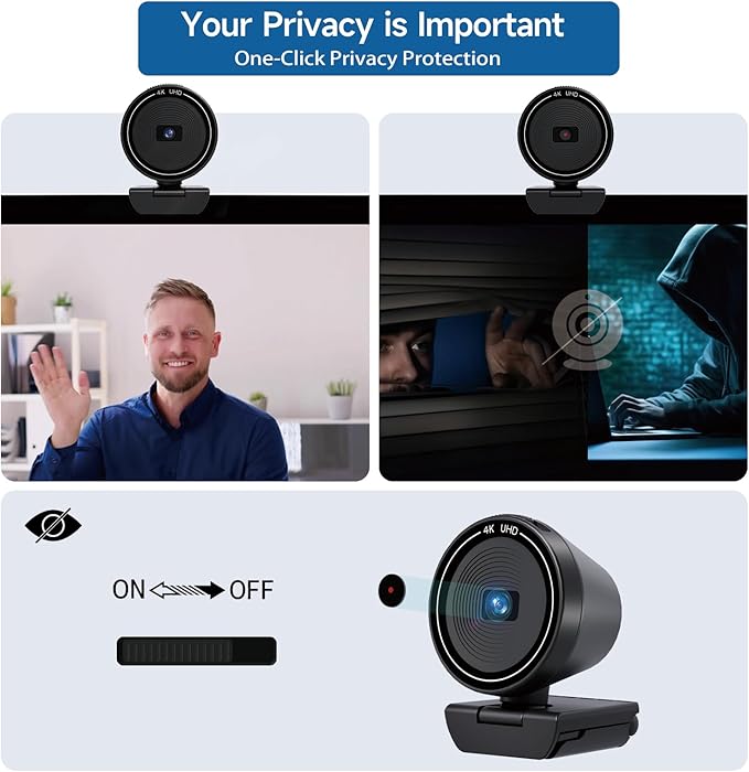 4K USB Webcam for PC with Speaker &amp Microphone 85° Wide Angle Web Camera Auto Focus Dual Noise Cancelling Mics Privacy Cover Plug-and-Play for Desktop/Laptop