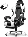 GTPLAYER Gaming Chair Computer Chair with Footrest and Lumbar Support Height Adjustable Game Chair with 360°-Swivel Seat and Headrest and for Office or Gaming (White)