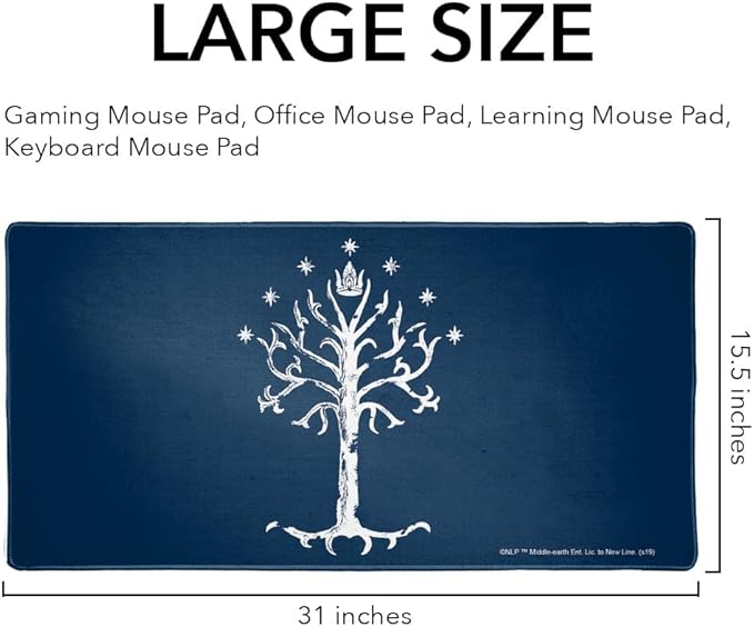 Lord of The Rings Tree of Gondor Large Gaming Mouse Pad Desk Mat with Stitched Edges Non-Slip Base for Gamer Home and Office 31.5 x 15.7