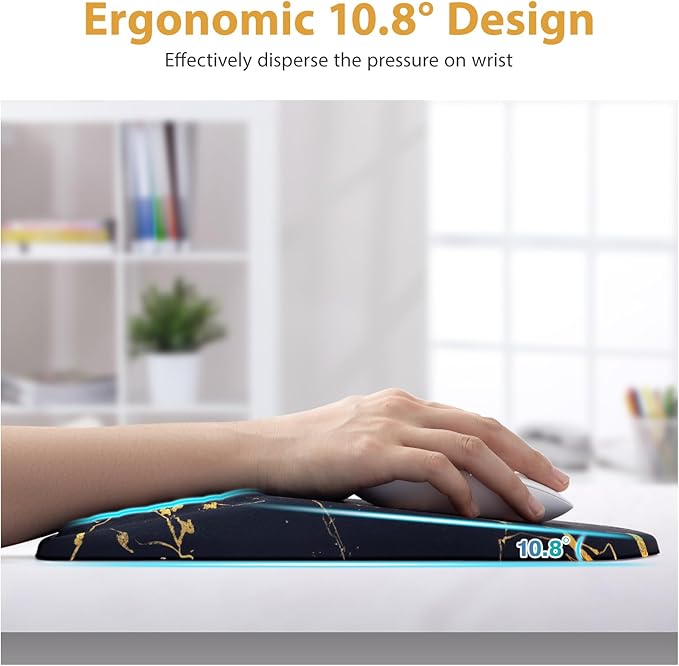 EYROZILL 3 in 1 Ergonomic Wrist Rest for Keyeboard and Mouse Non-Slip Desk Mouse Pad with Wrist Support Keyboard Wrist Rest and Mouse Pad Set Massage Design (Black Marble)