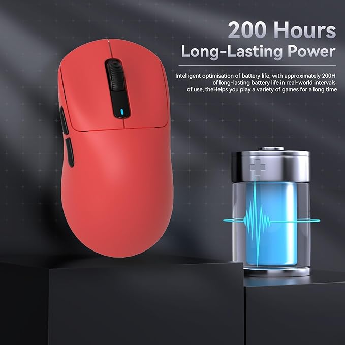 MAMBASNAKE Attack Shark X3 Wireless Gaming Mouse 49g Ultralight PixArt PAW3395 26000 DPI Bluetooth/2.4Ghz /Wired Tri-Mode 200Hrs Rechargeable Battery Kailh GM8.0 Switch for PC/MAC/Win - Red