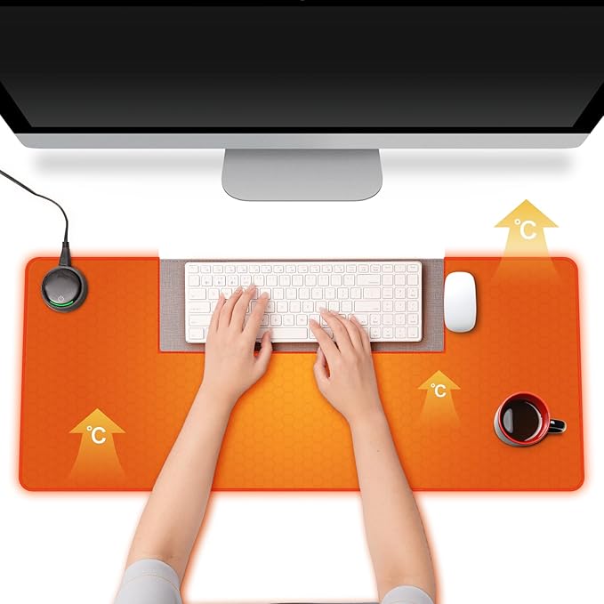 Heated Desk Pad Mouse Pad - 3-Level Temperature Control 6-Level Timer (4-9 Hours) PVC Material Desk Mat for Keyboard and Mouse31.5 x 13