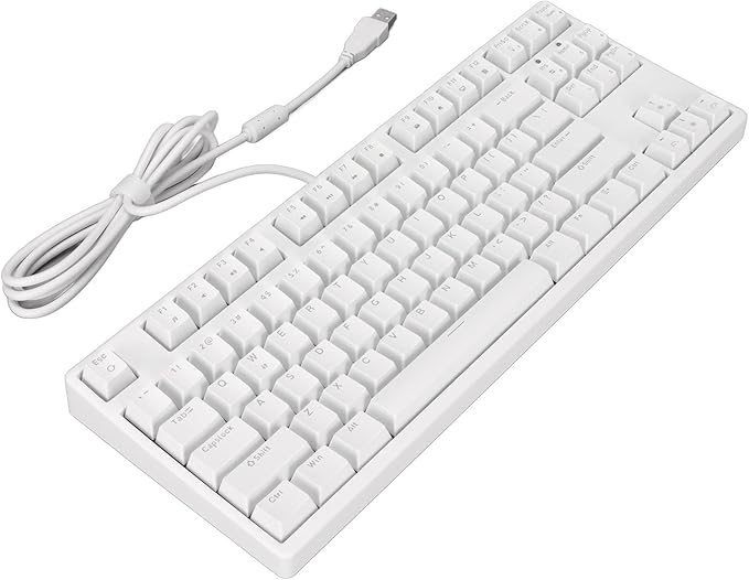 Mechanical Gaming Keyboard 87 Key Wired Stepped Ergonomic Design Keyboard White Light Compact PC Keyboardwith Blue Switches (White)