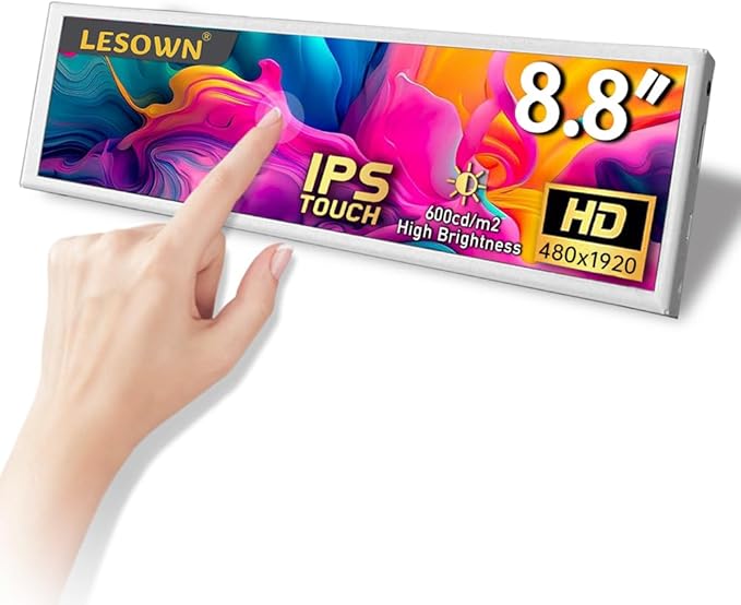 8.8 Mini Stretched Bar Monitor Touchscreen 480x1920 PC Temperature Display 600nits High Brightness Portable Secondary Screen LCD Screen Inside PC Case White