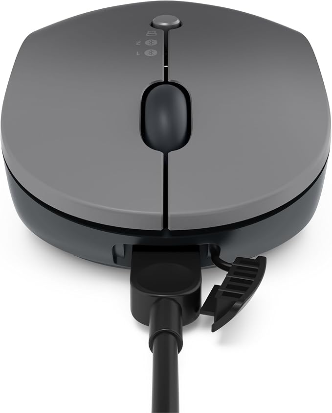 Lenovo Go Multi-Device Wireless Mouse 2.4GHz Nano USB-C Receiver Bluetooth Adjustable DPI USB-C Rechargeable Battery Qi Wireless Charging Ambidextrous GY51C21211 Grey